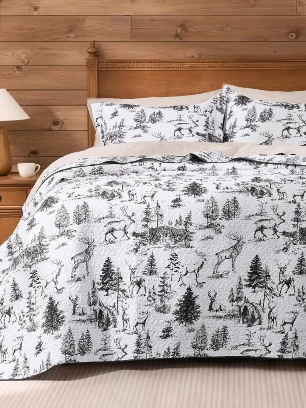 Rustic Twin Quilt Bedding Set, Christmas Lightweight Reversible Cabin Deer Bedsp